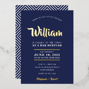 BAR MITZVAH moderne Typografie-Kalligrafie-Marine Folieneinladung