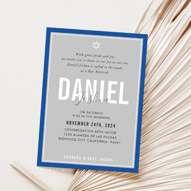 BAR MITZVAH Moderner athletischer Junge fett blau  Einladung (Von Creator hochgeladen)