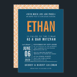BAR MITZVAH Moderner, dunkelblauer Block Einladung<br><div class="desc">von kat massard >>> WWW.SIMPLYSWEETPAPERIE.COM << - - - - - - - - - - - - KONTAKTIEREN SIE MICH, um Ihren Typ perfekt Liebe das Design, aber möchte einige Veränderungen sehen - ein anderes Farbschema, Produkt, ein Foto oder angepasst für einen anderen Anlass - keine Sorgen einfach kontaktieren...</div>