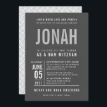 BAR MITZVAH Moderner Fettblock Grauer Mono Einladung<br><div class="desc">von kat massard >>> WWW.SIMPLYSWEETPAPERIE.COM << - - - - - - - - - - - - KONTAKTIEREN SIE MICH, um Ihren Typ perfekt Liebe das Design, aber möchte einige Veränderungen sehen - ein anderes Farbschema, Produkt, ein Foto oder angepasst für einen anderen Anlass - keine Sorgen einfach kontaktieren...</div>