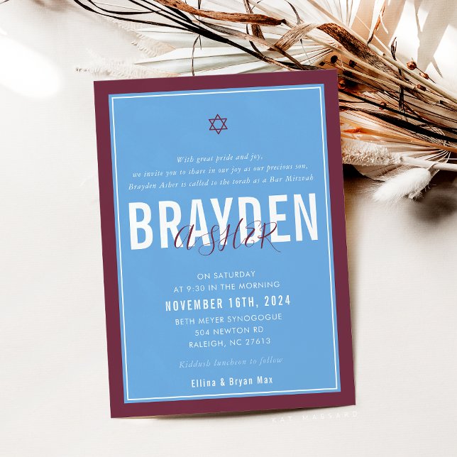 BAR MITZVAH Moderner Fußballblankmaroon ELLINA Einladung (Von Creator hochgeladen)