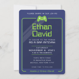 BAR MITZVAH Moderner Gamer Kontrolle Neon Green 2 Einladung