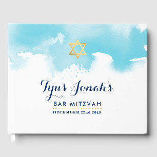 BAR MITZVAH Moderner Goldstar Aquarelle Gästebuch