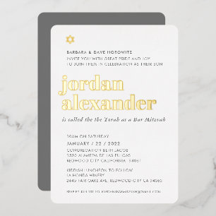 BAR MITZVAH moderner Minimal fett neutraler Grau Folieneinladung
