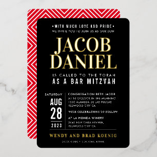 BAR MITZVAH Moderner Minimalknabe schwarz Folieneinladung