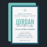 BAR MITZVAH Moderner Star Junge Blau Minze Grün Einladung<br><div class="desc">durch kat massard >>> kat@simplysweetPAPERIE.com << << CONTACT ME für den benutzerdefinierten Wortlaut oder um irgendwelche Zeilen in hebräischer Liebe das Design hinzuzufügen, aber möchte einige Änderungen sehen - ein anderes Farbschema, Produkt, ein Foto hinzufügen oder angepasst für einen anderen Anlass - keine Sorgen einfach kontaktieren Sie mich - ich...</div>