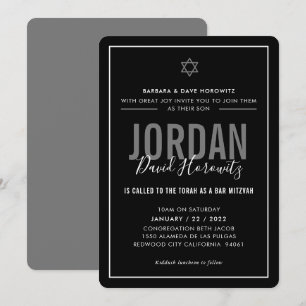 BAR MITZVAH Moderner Star Schwarz-weiß Einladung
