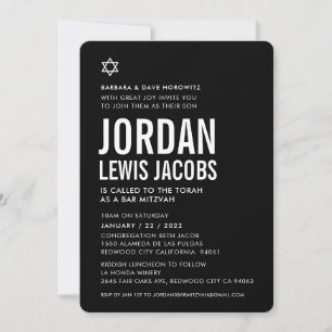 BAR MITZVAH Moderner Star Schwarz-weiß Einladung