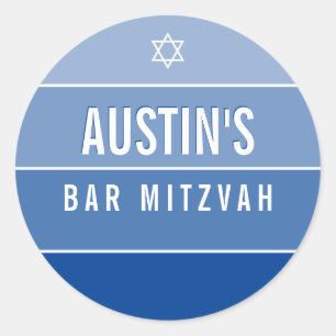 BAR MITZVAH Modernes, feines Omelrot, königsblau Runder Aufkleber