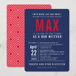 BAR MITZVAH Modernes, fett gefaltetes Blockmarineb Einladung