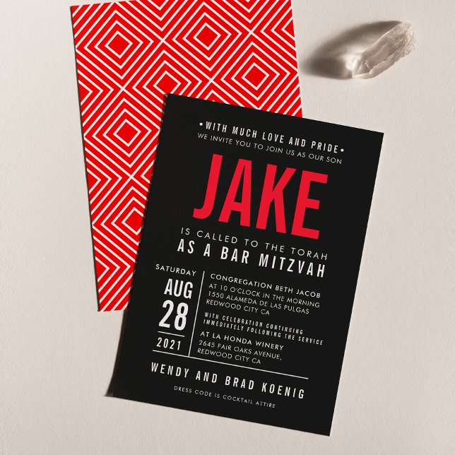 BAR MITZVAH Modernes, fett geometrisches Schwarz Einladung (Von Creator hochgeladen)