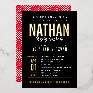 BAR MITZVAH Modernes, fettfreies, schwarzes Gold Folieneinladung