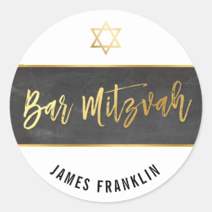 BAR MITZVAH Modernes Grauschalkpappgoldschreiben Runder Aufkleber