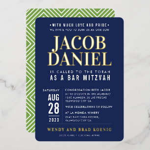 BAR MITZVAH Modernes, minimalgrau blaues Marinebla Folieneinladung