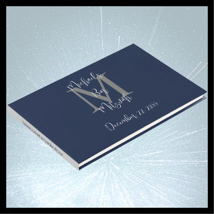 Bar Mitzvah Monogramm Blau Grau Weiß Anmeldebuch Gästebuch