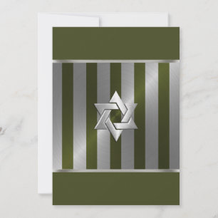 Bar Mitzvah Moss Green und Silberstreifen Einladung