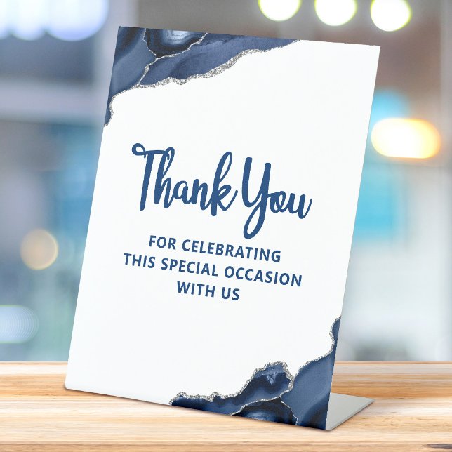 Bar Mitzvah Navy Blue Agate Script Simple Modern Sockelschild (Von Creator hochgeladen)