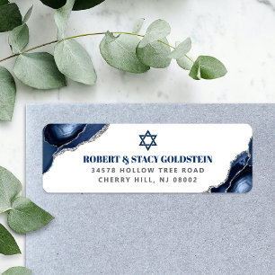 Bar Mitzvah Navy Blue Agate Silver Rücksendeadress