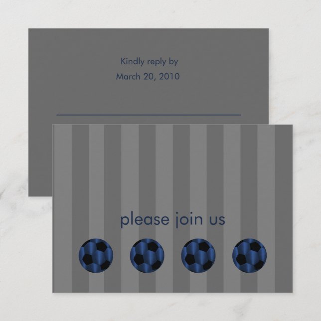 Bar Mitzvah Navy Blue and Black Soccer Ball Einladung (Vorne/Hinten)