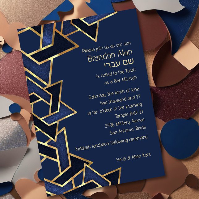 Bar Mitzvah Navy Blue Gold Star von David Einladung (Von Creator hochgeladen)