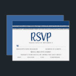 Bar Mitzvah Navy Blue Silver Tallit Script Bold RSVP Karte<br><div class="desc">Seien Sie stolz, freuen Sie sich und feiern Sie diesen Meilenstein Ihres Lieblings-Bar Mitzvah mit dieser coolen, einzigartigen, modernen, personalisierten UAWG Insert-Karte für Ihre Veranstaltung! Fett, marineblau Schrift Typografie und eine marineblau und Imitate silbergestreifte tallit inspiriert Grafik-Overlay ein einfacher, weißer Hintergrund. Personalisieren Sie den benutzerdefinierten Text mit dem Datum "Antwort...</div>