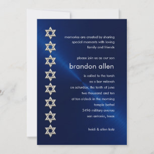 Bar Mitzvah Navy Sheen Silver Stars von David Einladung