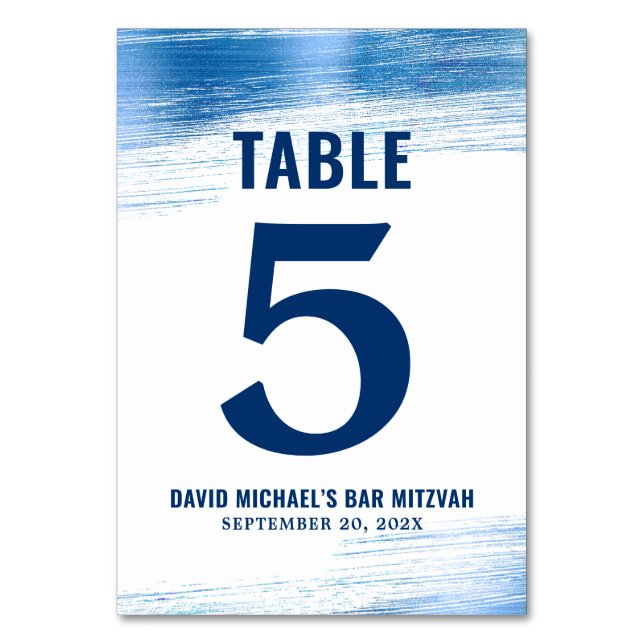 Bar Mitzvah Navy Typografie Blue Foil Modern Bold Tischnummer (Vorderseite)