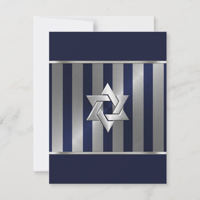 Bar Mitzvah Navy und Silver Stripe Star von David Save The Date (Vorderseite)