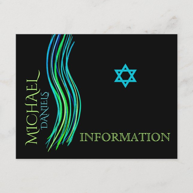 Bar Mitzvah Neon Green Information Card Begleitkarte (Vorderseite)