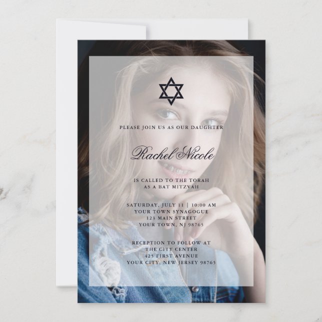 Bar Mitzvah oder Bat Mitzvah| Overlay mit Foto Einladung (Vorderseite)