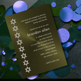 Bar Mitzvah Olive Sheen Silver Stars von David Einladung
