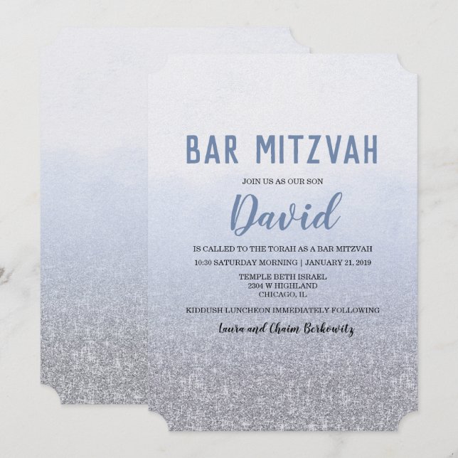 Bar Mitzvah Ombre Blue Einladung (Vorne/Hinten)