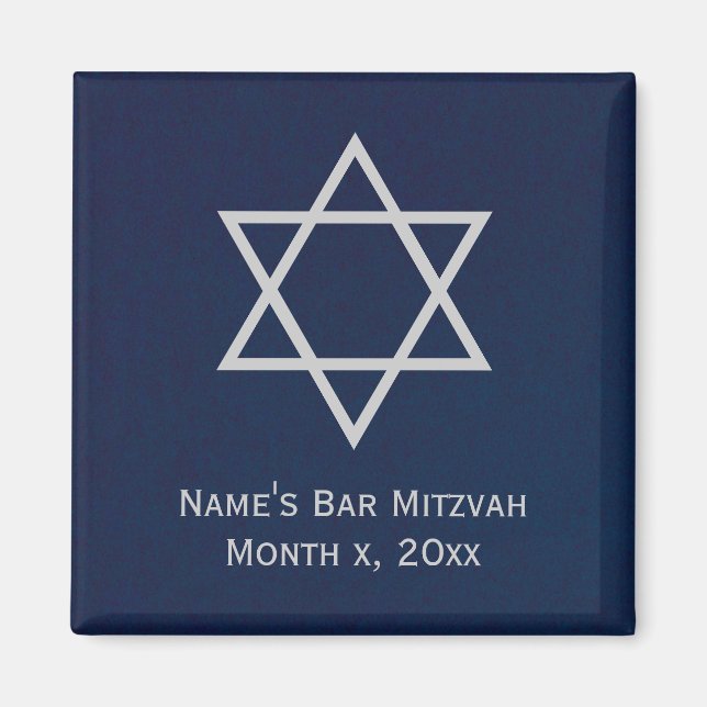 Bar Mitzvah Personalisiert Magnet - Blau und Silbe (Vorne)