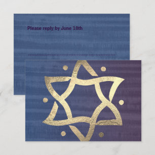 Bar Mitzvah Plum et Blue Wooden Gold Star RSVP
