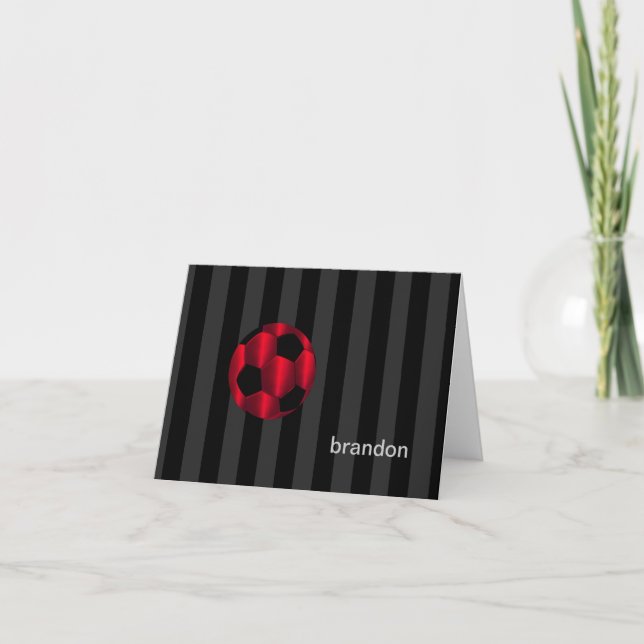Bar Mitzvah Red and Black Soccer Ball Dankeskarte (Vorderseite)
