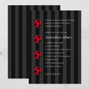 Bar Mitzvah Red and Black Soccer Ball Einladung