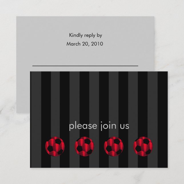 Bar Mitzvah Red and Black Soccer Ball RSVP Karte (Vorne/Hinten)