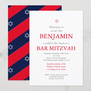Bar Mitzvah Red Pattern Star von David Jewish Einladung
