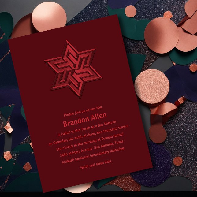 Bar Mitzvah Red Tones Star von David Einladung (Von Creator hochgeladen)