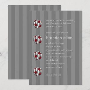 Bar Mitzvah Red und Silver Soccer Ball Einladung