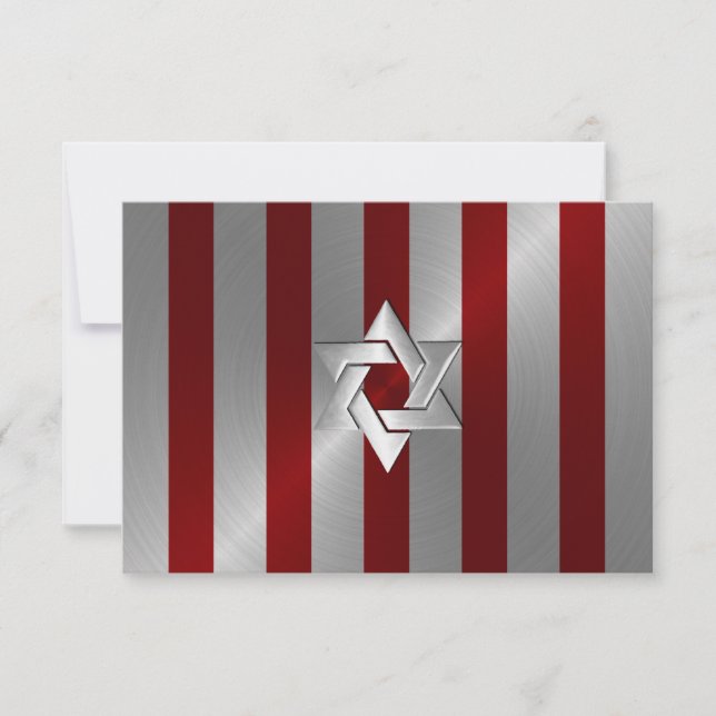 Bar Mitzvah Red und Silver Strip mit Star Einladung (Vorderseite)