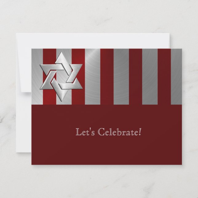 Bar Mitzvah Red und Silver Stripe Star von David RSVP Karte (Vorderseite)