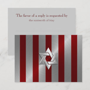 Bar Mitzvah Red und Silver Stripe Star von David RSVP Karte