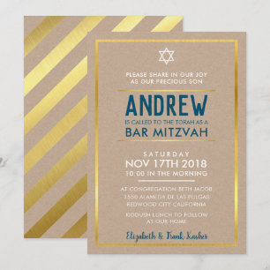 BAR MITZVAH - Schlaues, fett formatiertes Gold in  Einladung