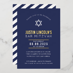 BAR MITZVAH schlichter Stern Moderner Minimalblau Folieneinladung