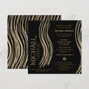 Bar Mitzvah Schwarz und Gold Gebet Shawl Einladung
