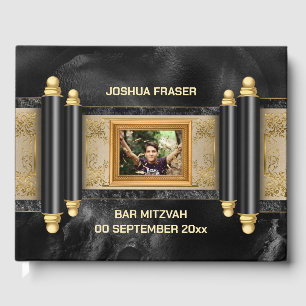 Bar mitzvah schwarzer Marmor Goldrolle Jungs Foto Gästebuch