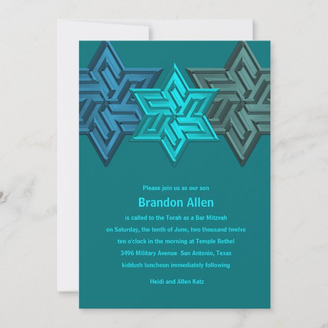 Bar Mitzvah Shades von Aquamarinen, Star von David Einladung (Vorderseite)