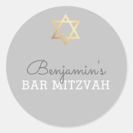 BAR MITZVAH SIEGEL Moderner Goldstar grau Runder Aufkleber