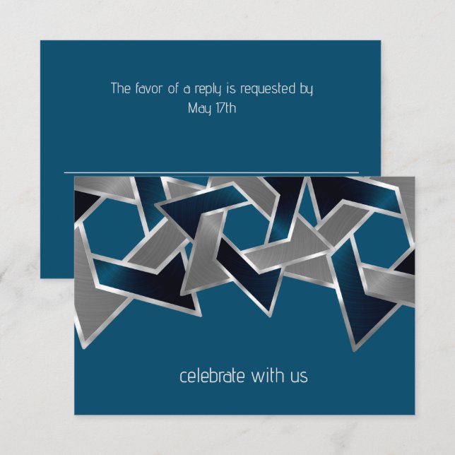 Bar Mitzvah Silver Aquamarin Blue Gray Star von Da RSVP Karte (Vorne/Hinten)